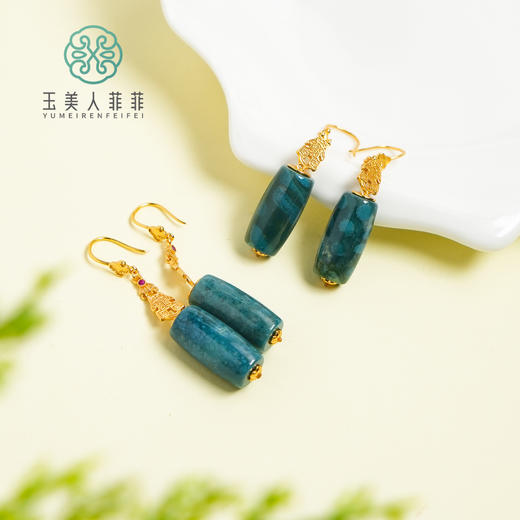 珊瑚玉耳饰-蓝色桶珠耳坠约20*10mm 商品图0