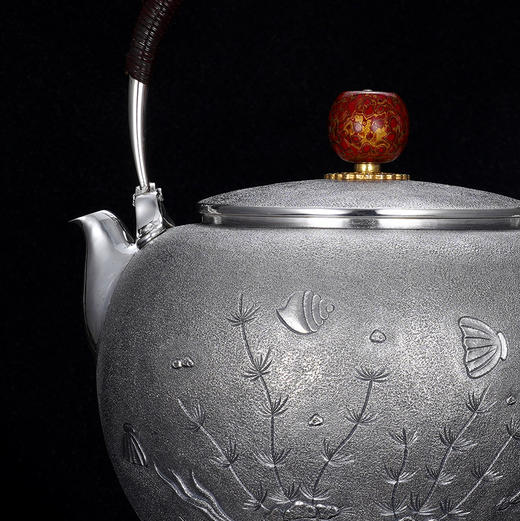 子佩集S990银【海阔鱼跃】纯银套装【HY008】【HY010】【HY009】提梁壶小茶壶公道杯摆件套装原创作品2501 商品图3