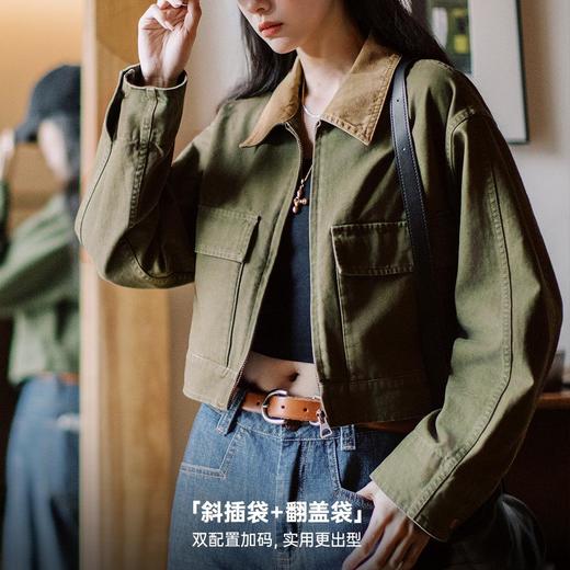 马登巴恩风撞色帆布猎装夹克美式工装外套全棉复古翻领上衣秋季女 商品图3