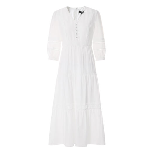 EITIE爱特爱气质V领法式收腰白色七分袖连衣裙2025春季新款A2507527 商品图5