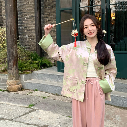 金蘑菇菇 桃花春水 只此青绿/新中式 醋酸锦缎刺绣外套 商品图2