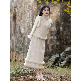 套装三色白梅刺绣短马甲，半裙温柔气质套装LSB罗浮梅LJX- 3344