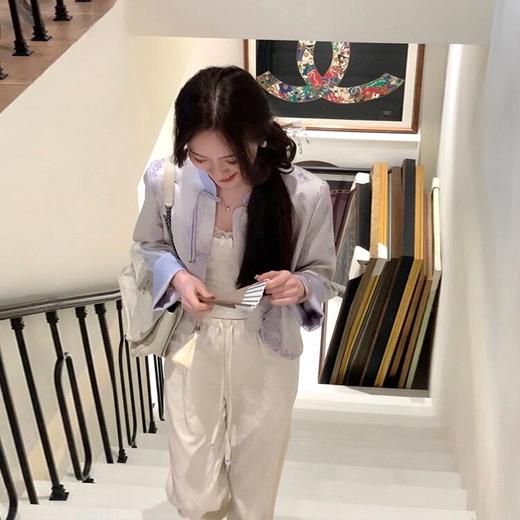 金蘑菇菇 梨声杳 垂垂裤/新中式暗纹提花松紧系带直筒裤 商品图3