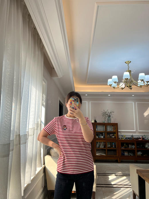 115-2渠道货 小禾 新年胶囊系列 福寿三多 剪纸刺绣 水柔棉 条纹圆领短袖 商品图13