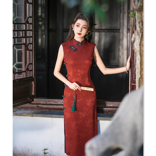 GX现代改良新中式新娘红装长款无袖提花旗袍2025春新款日常婚宴旗袍 商品图3