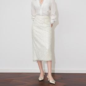 【高货wl】全新升级【铂金会员220/天猫299/差价79】(11006) 洛诗琳春季重工亮片时尚高腰设计感气质名媛直筒半身裙