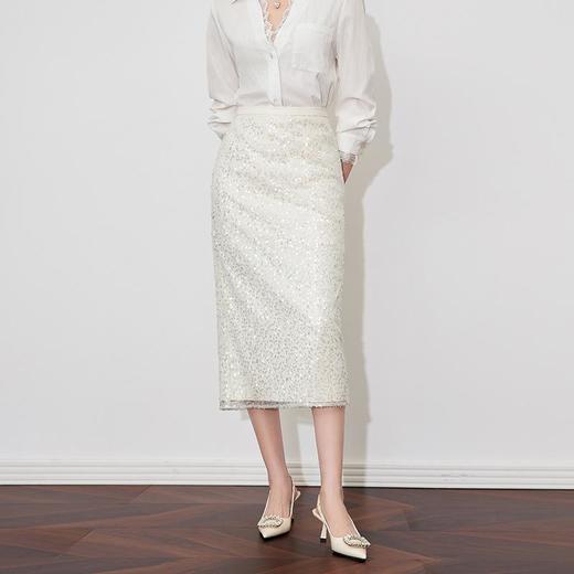 【高货wl】全新升级【铂金会员220/天猫299/差价79】(11006) 洛诗琳春季重工亮片时尚高腰设计感气质名媛直筒半身裙 商品图0