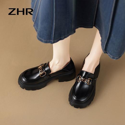 ZHR厚底乐福鞋女鞋秋季新款一脚蹬女鞋英伦风小皮鞋厚底增高 商品图7