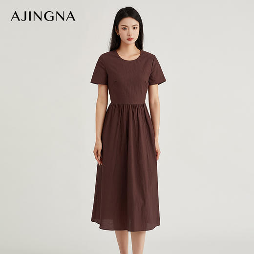 【商场同款】阿菁娜2024春夏新款休闲收腰宽松抽褶连衣裙A29X112025 商品图1