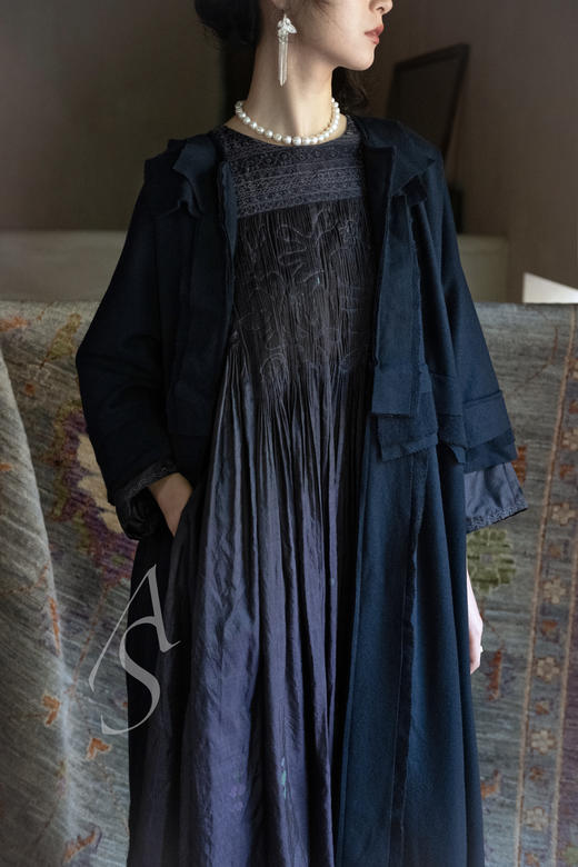 Daniela Gregis  深蓝色羊毛羊绒层叠长外套 商品图3