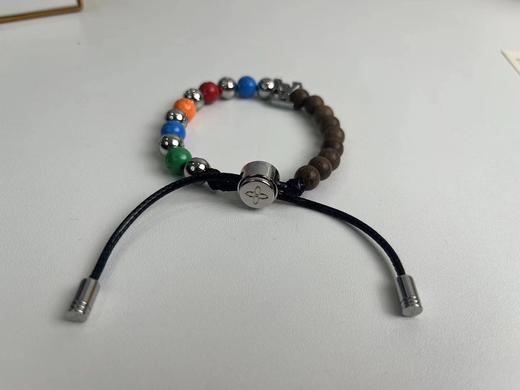 D011538新品彩虹拼接串珠彩虹色+桃木色+银色前卫时尚手链 商品图6