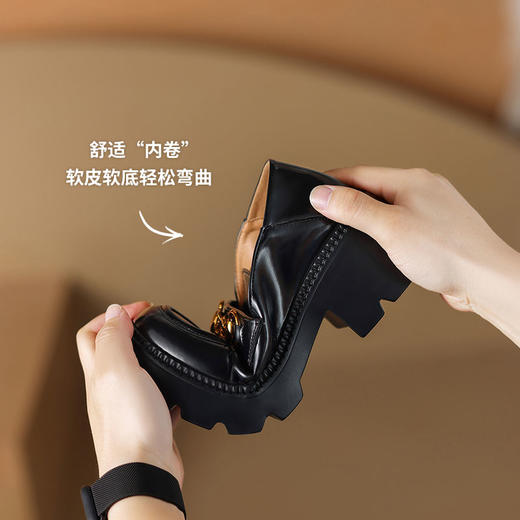 ZHR厚底乐福鞋女鞋秋季新款一脚蹬女鞋英伦风小皮鞋厚底增高 商品图5