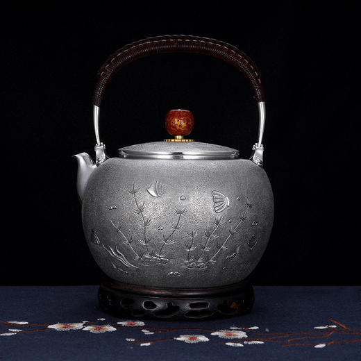 子佩集S990银【海阔鱼跃】纯银套装【HY008】【HY010】【HY009】提梁壶小茶壶公道杯摆件套装原创作品2501 商品图2