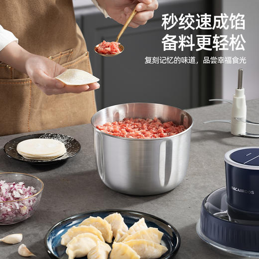 迈卡罗（MACAIIROOS）绞肉机家用 双碗不串味绞馅机 碎肉机 电动多功能料理搅拌打肉饺子肉馅蒜蓉机不锈钢 MC-KM328（双杯） 商品图5