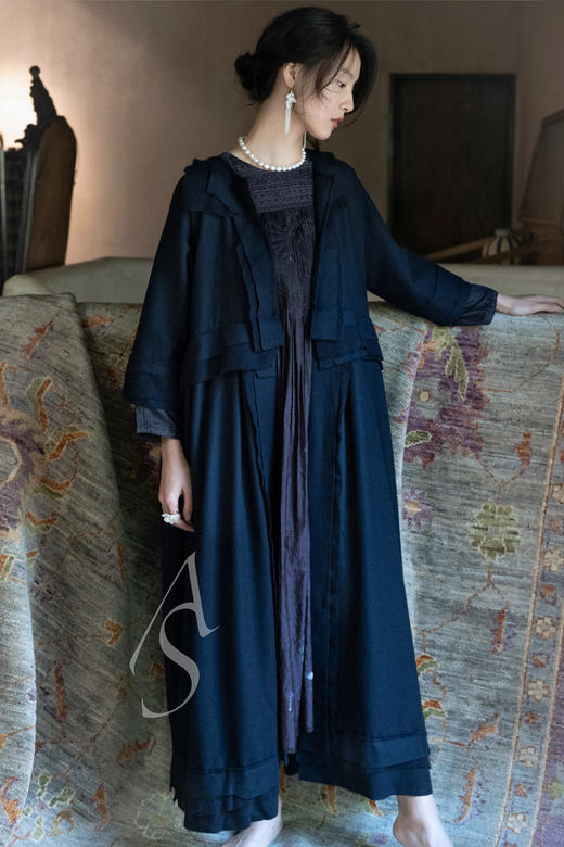 Daniela Gregis  深蓝色羊毛羊绒层叠长外套 商品图0