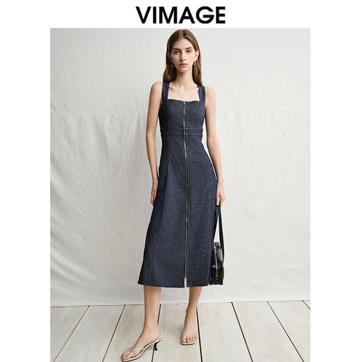 VIMAGE纬漫纪舒适百搭修身宽肩带吊带休闲连衣裙2025春季新款V2307905 商品图5