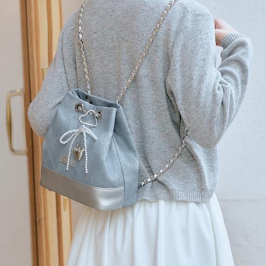 森马包包双肩包女2025新款时髦拼色仿牛仔水桶包蝴蝶结链条包流行 商品图2