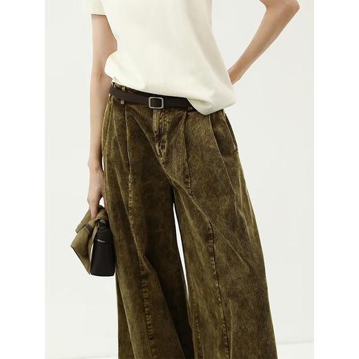 COCOBELLA环保水洗灯芯绒阔腿裤25春女宽松直筒休闲裤PA7043 商品图1