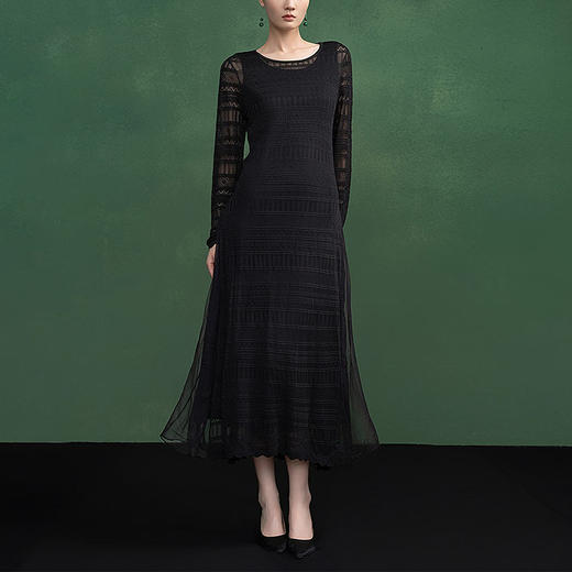 【林栖设计小店】（现货）拼真丝针织连衣裙套装2025春季新品镂空肌理两件套裙子女1951106 商品图1