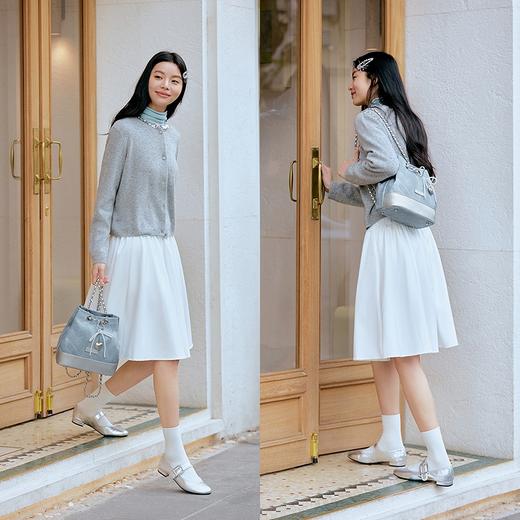 森马包包双肩包女2025新款时髦拼色仿牛仔水桶包蝴蝶结链条包流行 商品图3