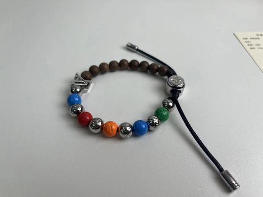 D011538新品彩虹拼接串珠彩虹色+桃木色+银色前卫时尚手链 商品图3