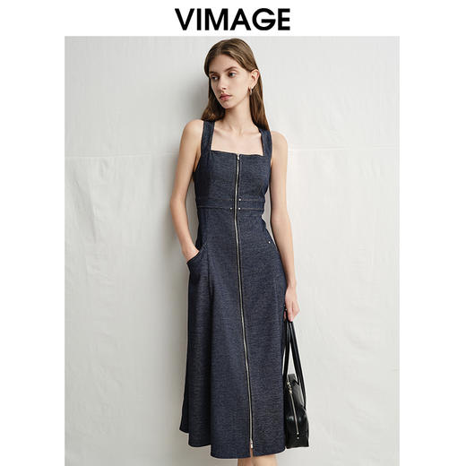 VIMAGE纬漫纪舒适百搭修身宽肩带吊带休闲连衣裙2025春季新款V2307905 商品图3