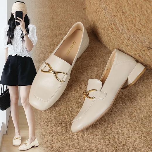 ZHR女鞋浅口单鞋2023新款夏季英伦风小皮鞋女低跟时尚乐福鞋 商品图3