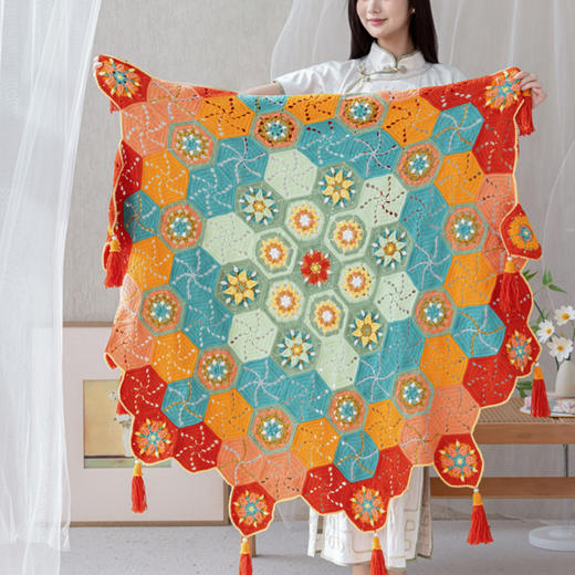 苏苏姐家灿若星辰拼花毯手工DIY编织钩针4股棉毛线自制材料包 商品图3