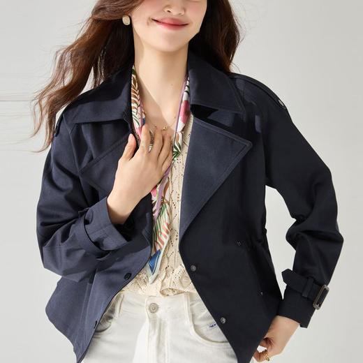 【高货sh】全新升级【铂金会员367/天猫499/差价132】(12439) 洛诗琳春季舒适棉质不易皱短款小个子抽绳短款风衣外套女 商品图3