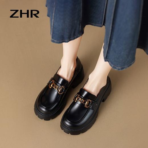 ZHR厚底乐福鞋女鞋秋季新款一脚蹬女鞋英伦风小皮鞋厚底增高 商品图6