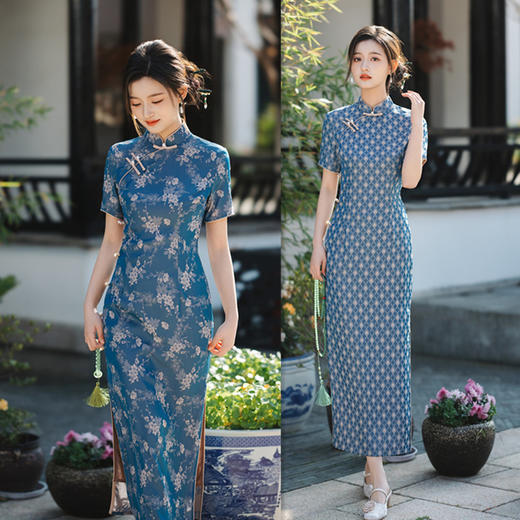 GX老上海复古中国风长款短袖旗袍2025春夏新款改良中式小个子旗袍裙 商品图0