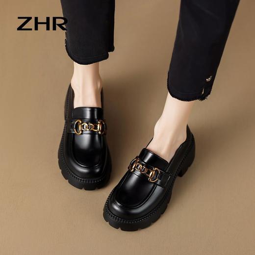 ZHR厚底乐福鞋女鞋秋季新款一脚蹬女鞋英伦风小皮鞋厚底增高 商品图8