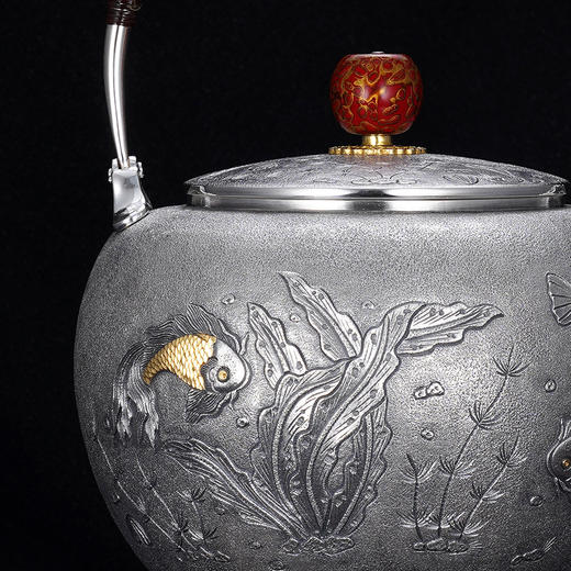 子佩集S990银【海阔鱼跃】纯银套装【HY008】【HY010】【HY009】提梁壶小茶壶公道杯摆件套装原创作品2501 商品图9