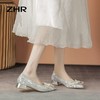 ZHR尖头蝴蝶结单鞋2023新款粗跟婚鞋中式百搭公主鞋一脚蹬女鞋子 商品缩略图9