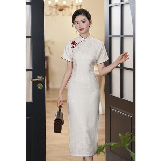 GX素雅中式长款小个子连袖旗袍2025春新款年轻款日常花扣旗袍 商品图3