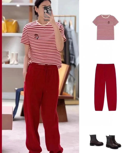 115-2渠道货 小禾 新年胶囊系列 福寿三多 剪纸刺绣 水柔棉 条纹圆领短袖 商品图10