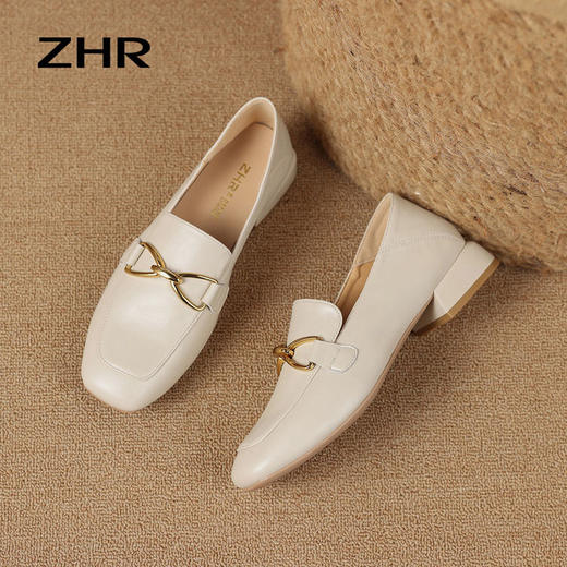 ZHR女鞋浅口单鞋2023新款夏季英伦风小皮鞋女低跟时尚乐福鞋 商品图8