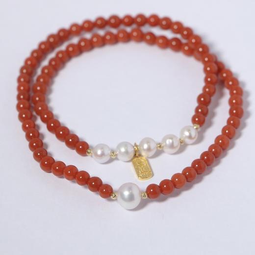 甄珠贝 南红手链 新年氛围感  淡水珍珠4-5/5-6mm 18k镭射金球 18K金小坠子 商品图6