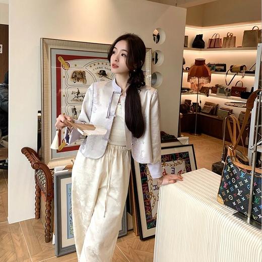 金蘑菇菇 梨声杳 垂垂裤/新中式暗纹提花松紧系带直筒裤 商品图4