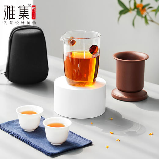雅集汉铎紫砂快客杯套装（带快客包/2个骨瓷品茶杯） 商品图1