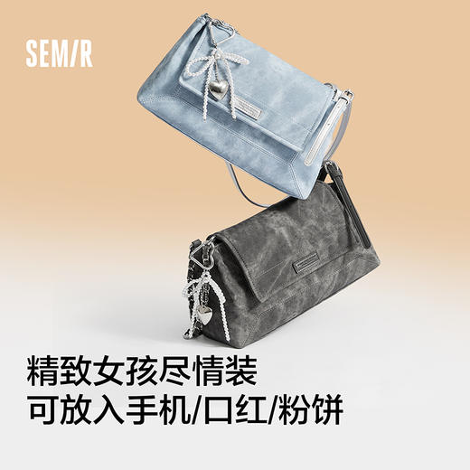 森马包包女单肩包2025新款复古擦色仿牛仔链条包时髦信封包手提包 商品图3