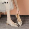 ZHR尖头蝴蝶结单鞋2023新款粗跟婚鞋中式百搭公主鞋一脚蹬女鞋子 商品缩略图3
