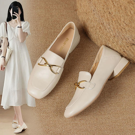 ZHR女鞋浅口单鞋2023新款夏季英伦风小皮鞋女低跟时尚乐福鞋 商品图9