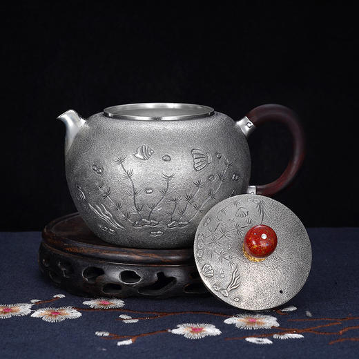 子佩集S990银【海阔鱼跃】纯银套装【HY008】【HY010】【HY009】提梁壶小茶壶公道杯摆件套装原创作品2501 商品图7