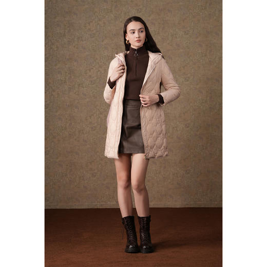 乔万尼白鸭绒羽绒服格纹中长款收腰设计EF4T185 商品图1