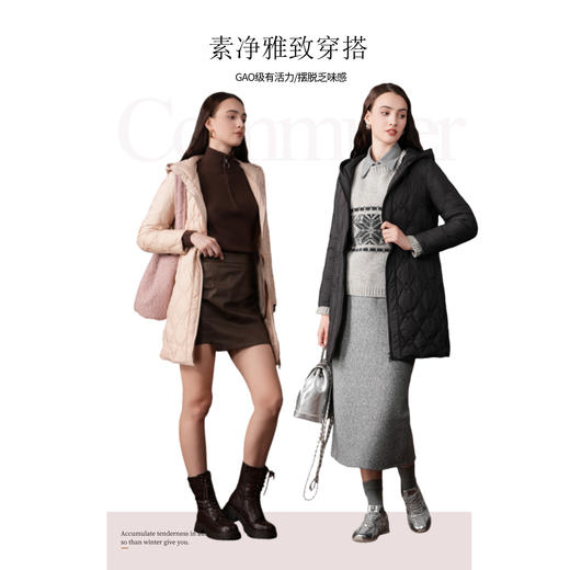 乔万尼白鸭绒羽绒服格纹中长款收腰设计EF4T185 商品图3