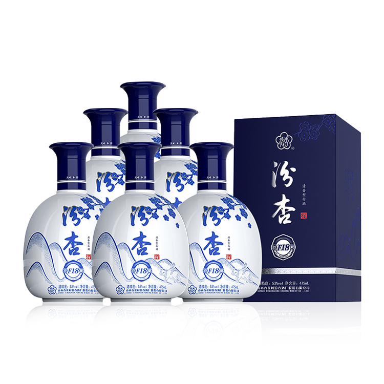 山西杏花村酒汾杏酒F18珍藏53度清香型白酒整箱475ml*6瓶