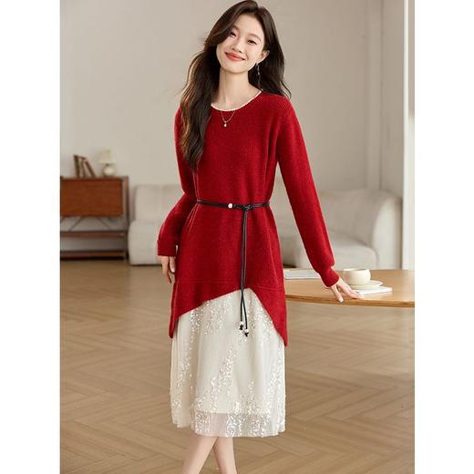 收腰系带针织连衣裙，时尚洋气别致好看毛衣裙子xfy16-2295 商品图0