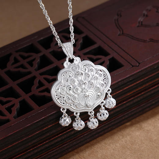 子佩集S990银【孔雀醉羽】吊坠纯银【MXDZ031】花丝锁(不含链)五个球2501 商品图2