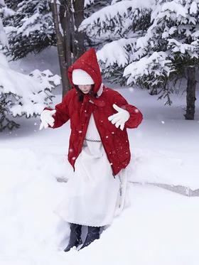 浮生八记/24D187/复古北欧菱形格90白鸭绒可拆卸帽羽绒服